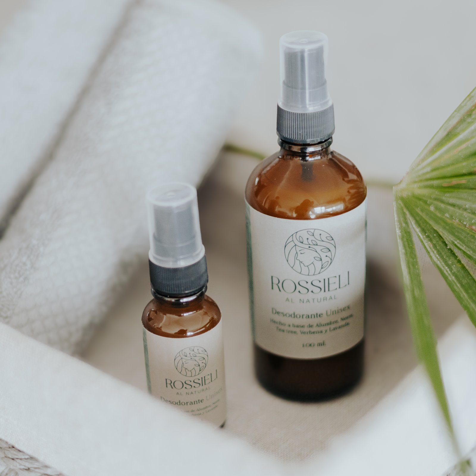 Colección de desodorantes Rossieli Al Natural, presentaciones de 20 ml y 100 ml